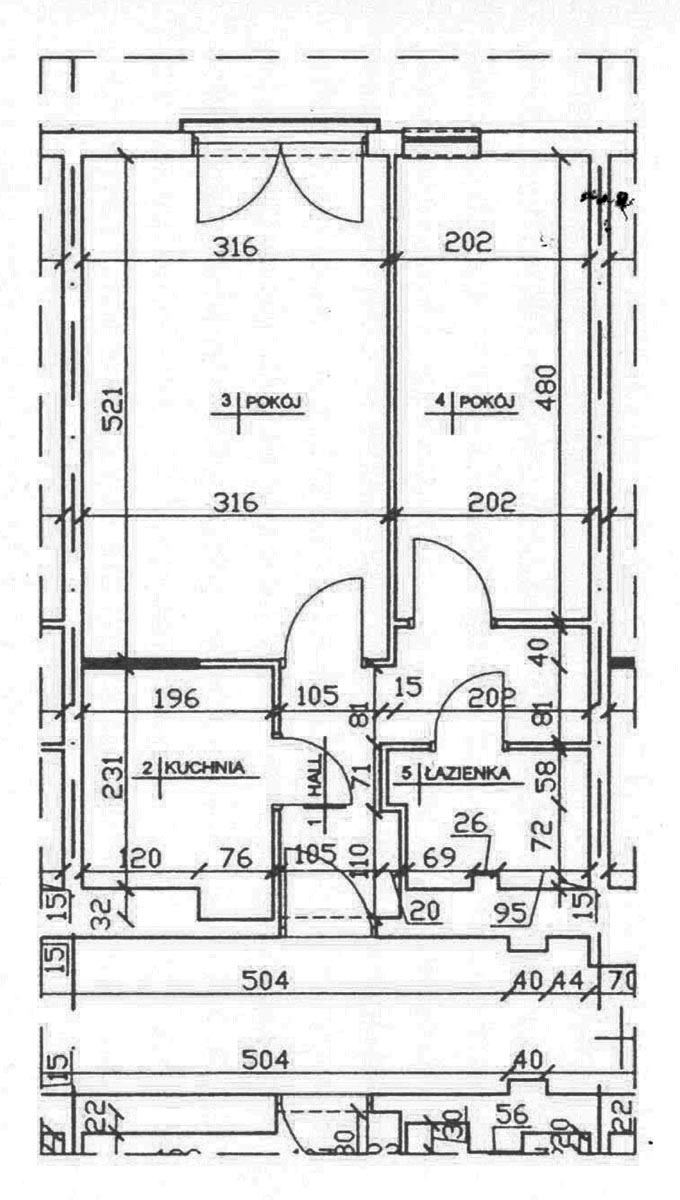 Plan typowego mieszkania o powierzchni 39,50 m. kw. Źr&oacute;dło: A. Skolimowska "Modulor polski. Historia osiedla za Żelazną Bramą", w: Mister Warszawy. Architektura mieszkaniowa lat. 60. XX wieku.
