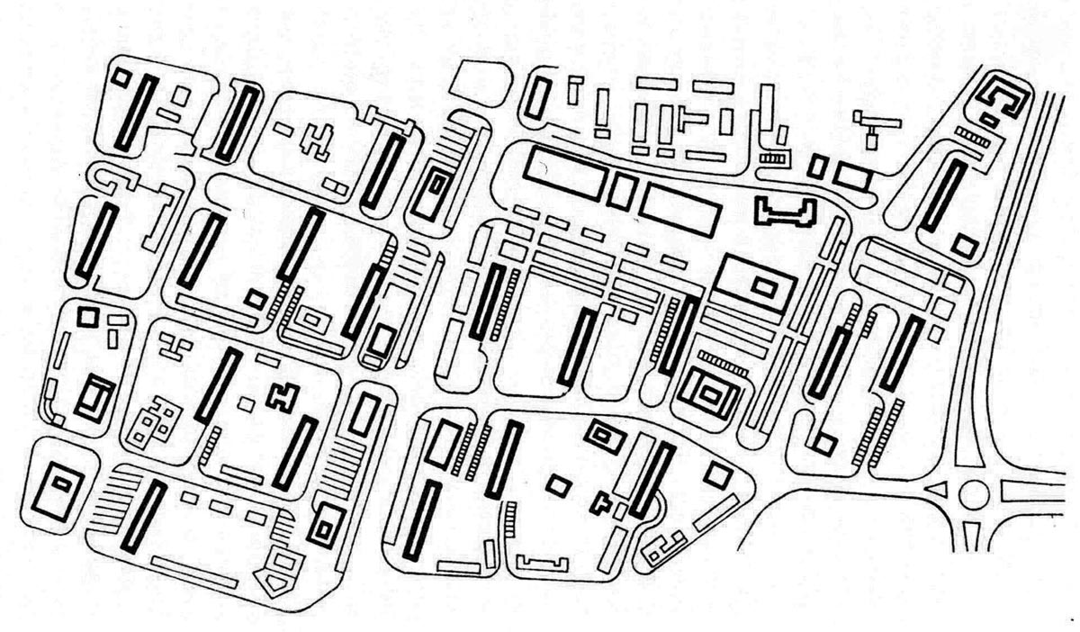 Plan Osiedla za Żelazną Bramą. Źr&oacute;dło - T. P. Szafer, Nowa architektura polska diariusz lat 1966-1970. Warszawa 1972.