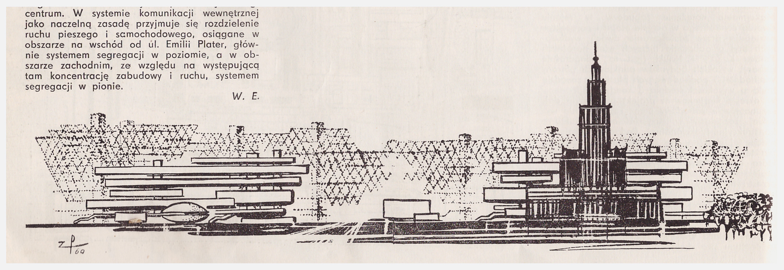 Konkurs otwarty, 1969 r. Projekt zespołu Wacława Eytnera. Równorzędna I nagroda. Kompozycja Ściany Zachodniej, źródło: "Architektura", 1970.
