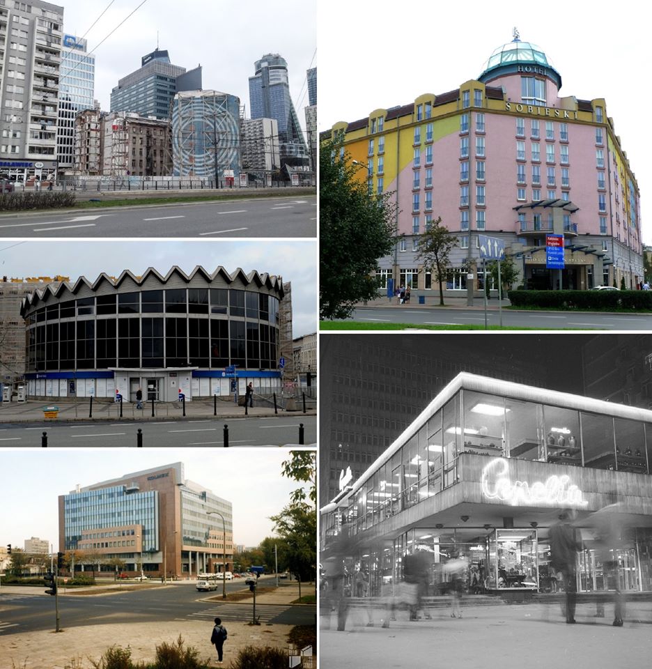 1. Przemiany w krajobrazie Woli, 2019 r., fot. Patrycja Jastrzębska; 2. Rotunda PKO, 2016 r., fot. Mateusz M. Opasiński i kompulsywna fotografia; 3. Kolmex, 1992 r., fot. Kolej na rower; 4. Hotel Sobieski, fot. Anna Cymer; 5. Cepelia, 1971 r., fot. G.Rutowska / NAC.